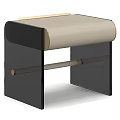 Modern Stool With Black Frame Beige Padded Seat And Golden Accents