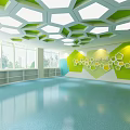 School Bright Tech Room With Hexagon Decor Green Yellow Wall Ceiling Windows 3d model