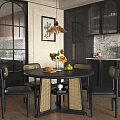 Modern Black Round Dining Table And Chairs With Beige Seat Cushions Sunflowers Bread Green Apples