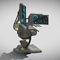 Futuristic Computer Console Featuring Multiple Tech Screens On Mechanical Stand With Blue Interface 3d model