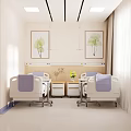 Bright Hospital Room Interior With Two Beds Wooden Headboards Green Plant Paintings And Flower Vase