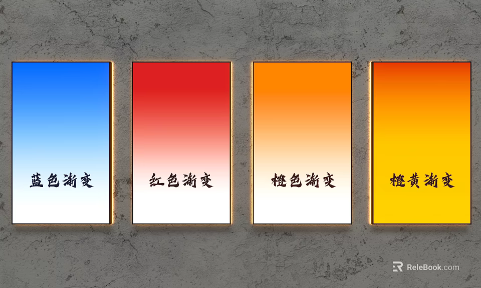 Stylish Decorative Lights with Blue Red Orange Yellow Gradient Colors and Gold Frames Arranged Nicely 3d model 