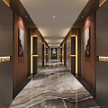 Elegant Modern Hotel Corridor With Marble Flooring Elevators Decorative Paintings And Lighting 3d model