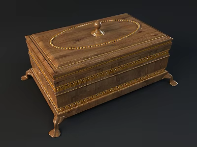 Vintage Wooden Decorative Ornament Set With Golden Trim Top Handle And Carved Feet 3d model