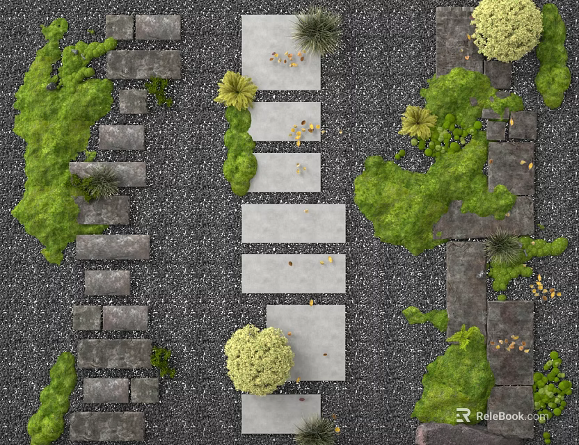 Stepping Stones Garden Path With Stone Slabs And Green Shrubs Landscaping 3d model 