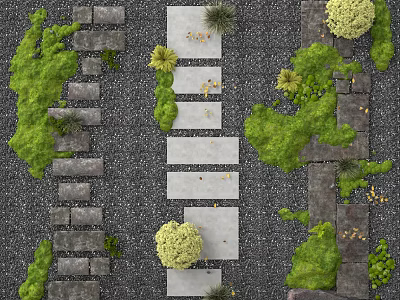 Stepping Stones Garden Path With Stone Slabs And Green Shrubs Landscaping 3d model