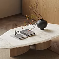 Modern White Marble Coffee Table with Irregular Shape Featuring Stacked Books Black Vase and Branches 3d model