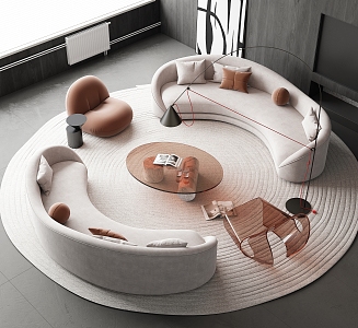 Modern Sofa Coffee Table Combination Curved Sofa Shaped Sofa Multi-person Sofa Leisure Sofa Glass Coffee Table Leisure Chair Office Sofa Floor Lamp 3d model