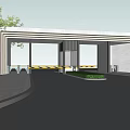 Modern Entrance Gate With Glass Panels Sleek Design And Greenery Surroundings