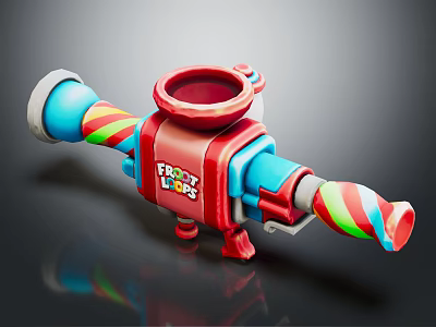 Colorful Sport Shots Toy Launcher With Red Body And Striped Blue Parts 3d model