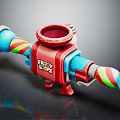 Colorful Sport Shots Toy Launcher With Red Body And Striped Blue Parts