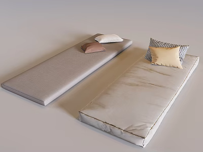 Stylish Upholstered Bed Mattresses In Gray And Beige With Decorative Pillows 3d model