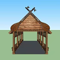 Wooden Pergola with Traditional Curved Roof Ornate Top Decorations and Columned Structure for Outdoor Garden