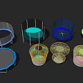 Various Trampoline Designs as Sports Equipment With Colorful Frames and Sizes