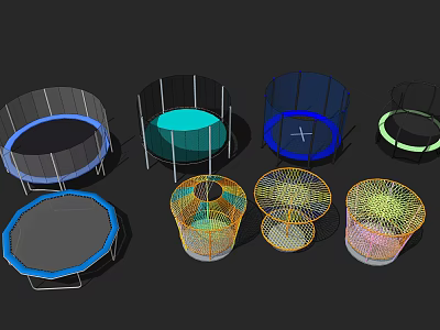 Various Trampoline Designs as Sports Equipment With Colorful Frames and Sizes 3d model