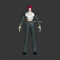 Man With Pink Hair Wearing White Top Green Pants And Black Shoes Standing