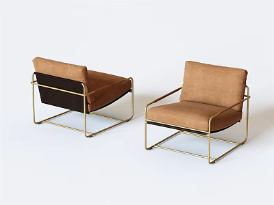 Modern Single Sofa Set With Brown And Black Upholstery And Golden Metal Frame 3d model