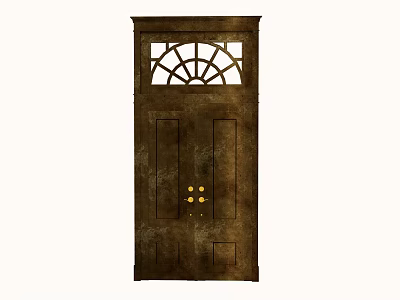 Vintage Wooden Front Door With Arched Window Pane And Brass Decorative Hardware 3d model
