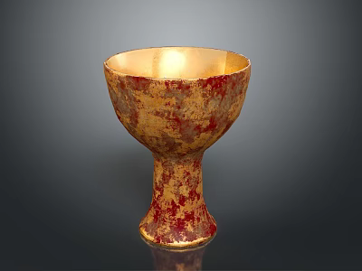 Antique Gold And Red Glazed Cup With Distressed Finish And Pedestal Base 3d model