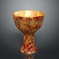 Antique Gold And Red Glazed Cup With Distressed Finish And Pedestal Base
