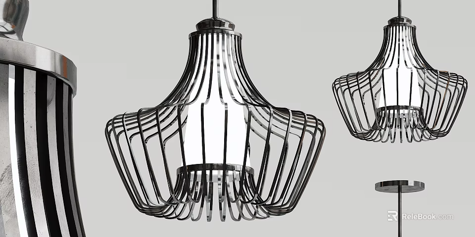 Two Modern Black Metal Wireframe Chandeliers For Interior Lighting Design 3d model