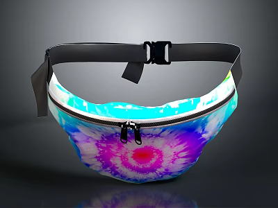 Colorful Tie Dye Fanny Pack With Black Strap And Zipper For Daily Use 3d model