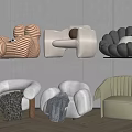 Modern Cream Style Single Sofa Cream Single Sofa Combination 3d model