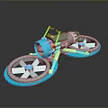 Futuristic Three Wheeled Vehicle With Blue Wheels And Metallic Mechanical Structure