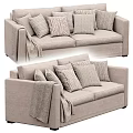 Modern Beige Sofa Design With Multiple Throw Pillows And Cozy Blanket 3d model