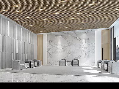 Modern Conference Room Interior Design With Marble Wall Wooden Ceiling And Comfortable Seating 3d model