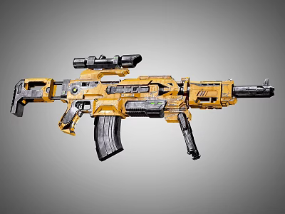 Yellow Tactical Assault Rifle with Scope Magazine and Ergonomic Grip Modern Military Weapon Design 3d model