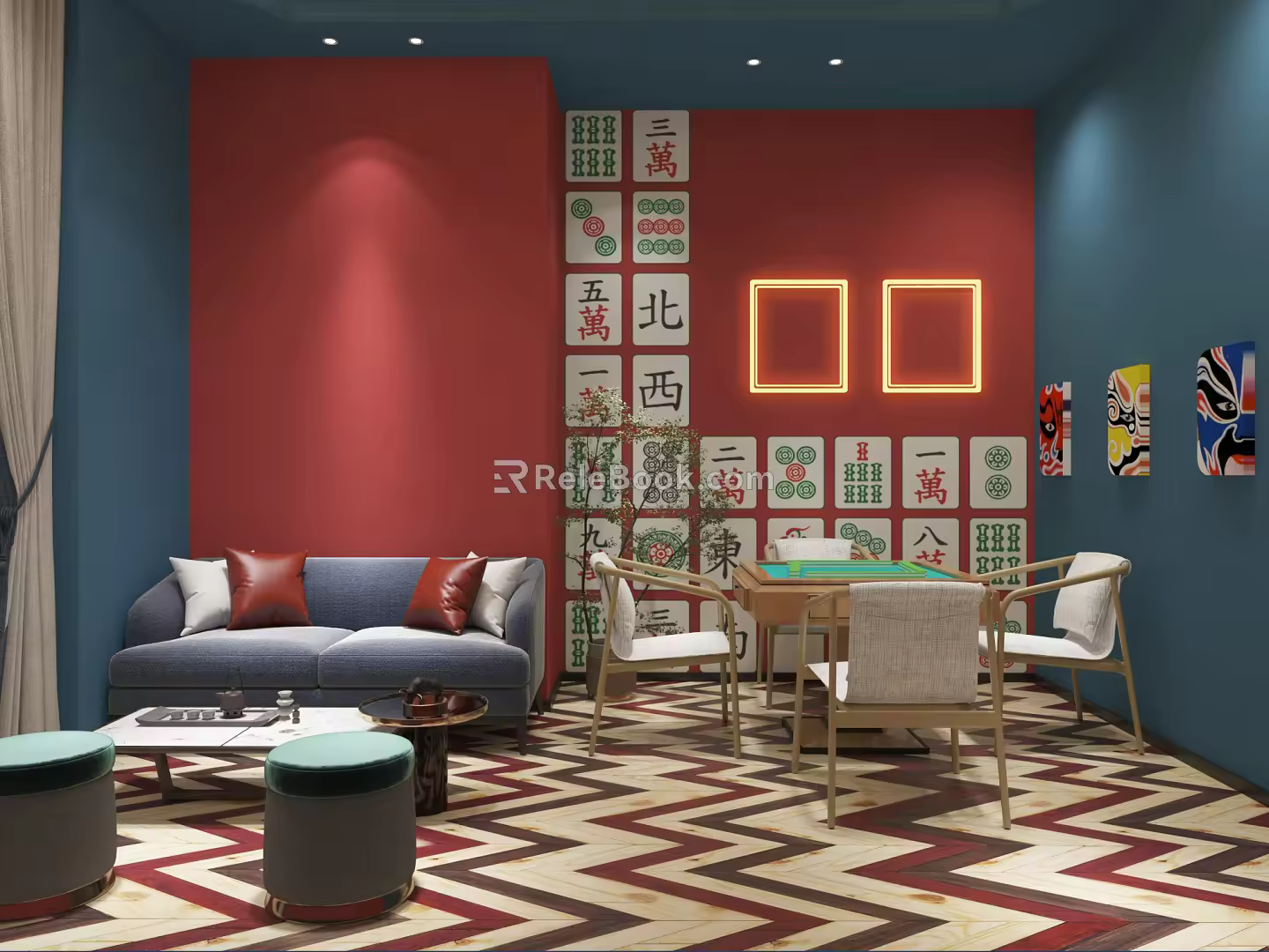 New Chinese Chess and Cards Room Net Red National Tide Mahjong Hall Mahjong Room 3d model