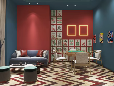 New Chinese Chess and Cards Room Net Red National Tide Mahjong Hall Mahjong Room 3d model