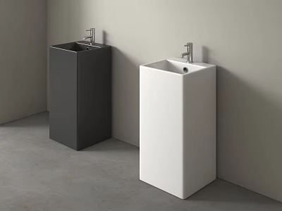 Minimalist Bathroom Pedestal Sinks In Black And White With Chrome Faucets 3d model