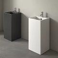 Minimalist Bathroom Pedestal Sinks In Black And White With Chrome Faucets