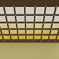 Grid Pattern Ceiling Design With Light Tile Panels And Dark Wooden Frame 3d model