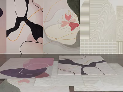 Modern Square Rugs With Abstract Geometric Patterns And Soft Color Tones 3d model