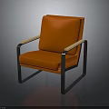 Orange Accent Chair With Wooden Armrests And Metal Frame Modern Design