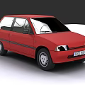 Red Classic Small Hatchback Car Featuring Front Headlights And License Plate 3d model