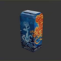 Blue Cube with Colorful Dragon Waves and Figure Decorative Patterns