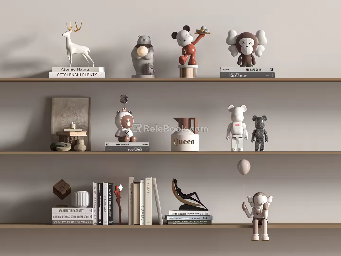 Modern Cream Ornaments Combination TV Cabinet Ornaments Combination Modern Ornaments Books Bookcase Ornaments 3d model