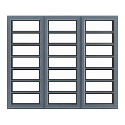 Three Modern Casement Windows With Multiple Panes And Gray Frame Design 3d model