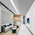 Modern Dental Clinic Interior Featuring Reception Desk Bookshelf Staircase And Tooth Logo