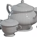 White Ceramic Tea Set With Gray Floral Pattern And Gold Trim Teapot Cups Saucers