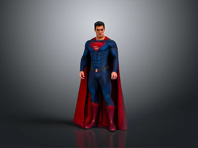 Superman Character In Blue Suit With Red Cape And Chest Symbol 3d model