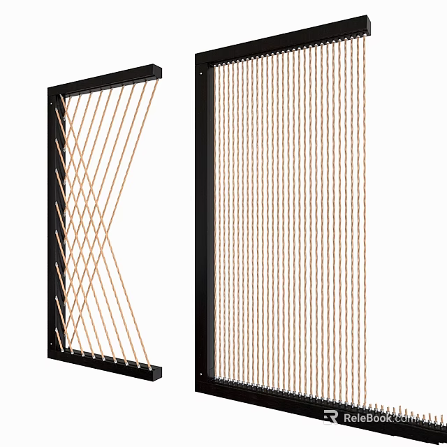 Modern Black Frame Woven Rope Room Divider With Crossed And Vertical Patterns 3d model 