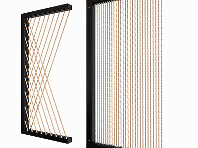 Modern Black Frame Woven Rope Room Divider With Crossed And Vertical Patterns 3d model