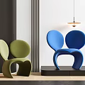 Modern Unique Design Single Chair In Green Blue With Curved Backrest For Interior Space