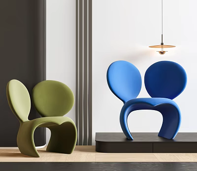 Modern Unique Design Single Chair In Green Blue With Curved Backrest For Interior Space 3d model