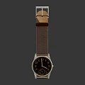 Classic Watch With Brown Leather Strap And Silver Case Dark Dial 3d model